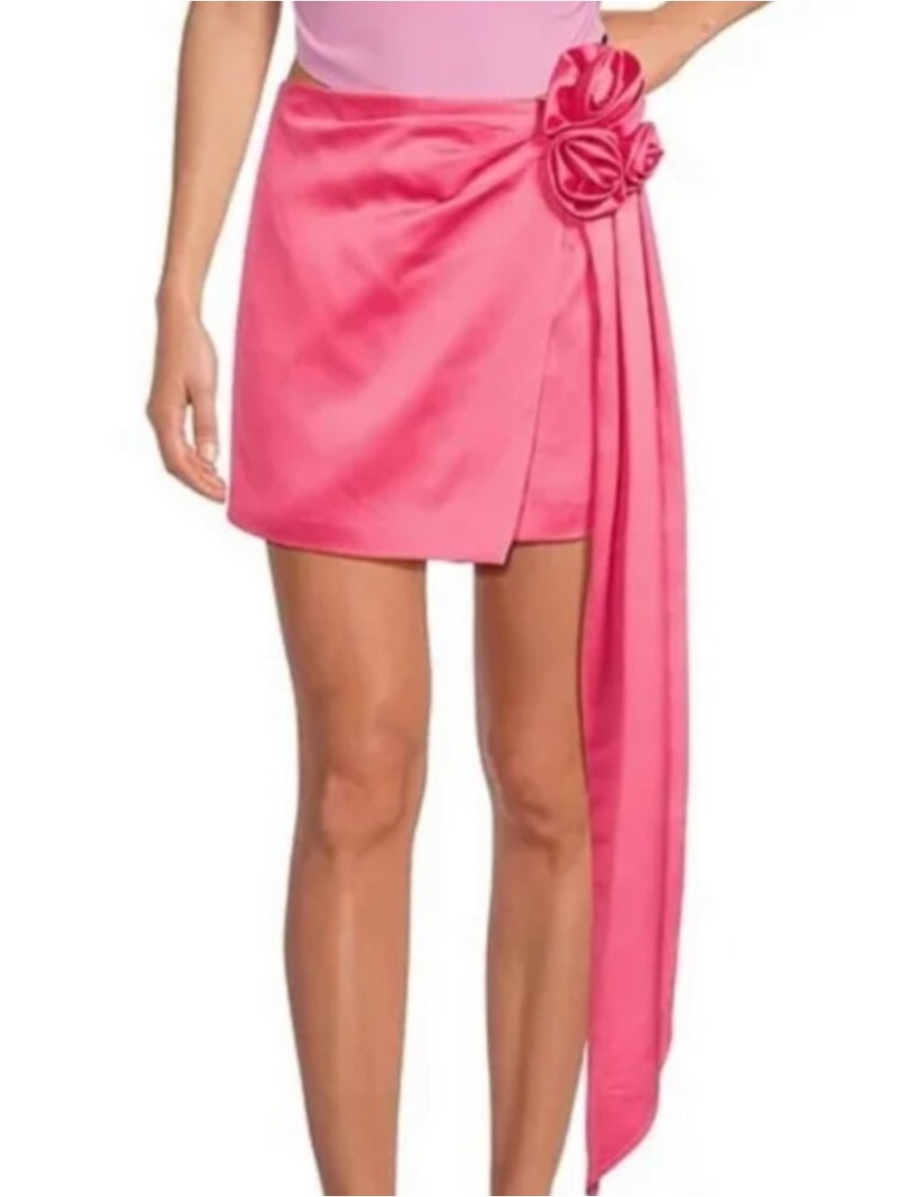 Gianni Bini Hot Pink Satin Mini Skirt with Draped Rosette NWT